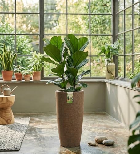 Image of Harshdeep Roto Planter - Venice - Indoor Outdoor Home Balcony Garden Decorative Round Durable Light Weight Stone Finish Plant Pot Dia 11 Inch Height 22 Inch (Sand Stone)
