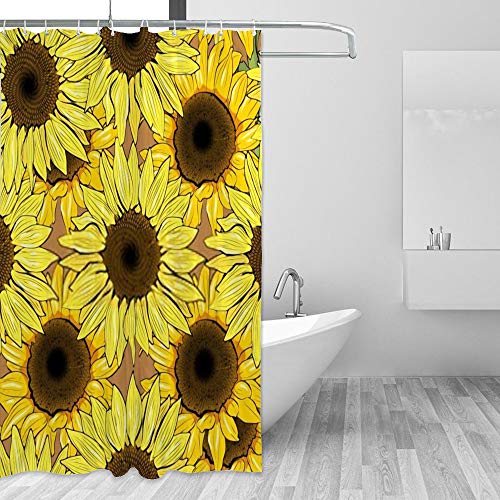 Rideau de douche tournesol en polyester imperméable 168x183 cm avec crochets - 5