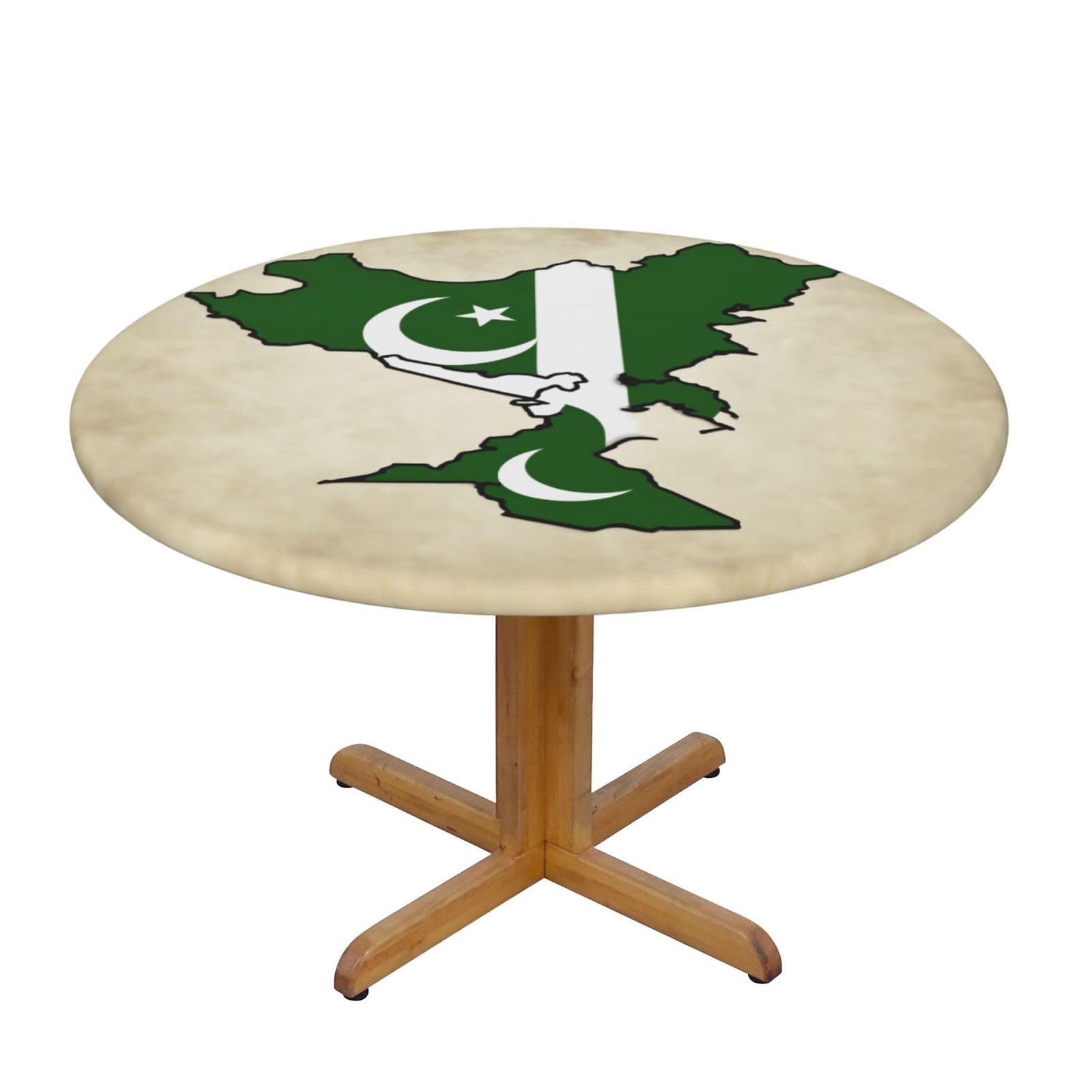 DUWAA Pakistan Flag Map03 Print Oxford Fitted Table Cover For Patio Picnic, Waterproof Round Tablecloth For Home And Outdoor
