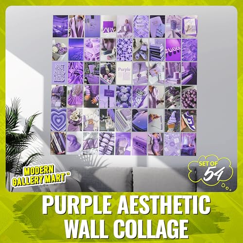Image of MODERN GALLERY MART Pack of 54 Purple Aesthetic Wall Collage Kit Posters - 4 x 6 Inches Posters for Wall Decoration - Wall Art For Bedroom, Office, Living room, Dorm room - Glue Dots Included