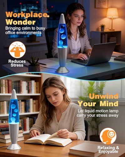 Soarling 16\ Lavalampe, Art Deco Retro Lampe mit 17 RGB Farben & Fernbedienung, Große Deko-Lampe für Erwachsene & Kinder, Partybeleuchtung mit Flüssigkeitseffekt(Silber)