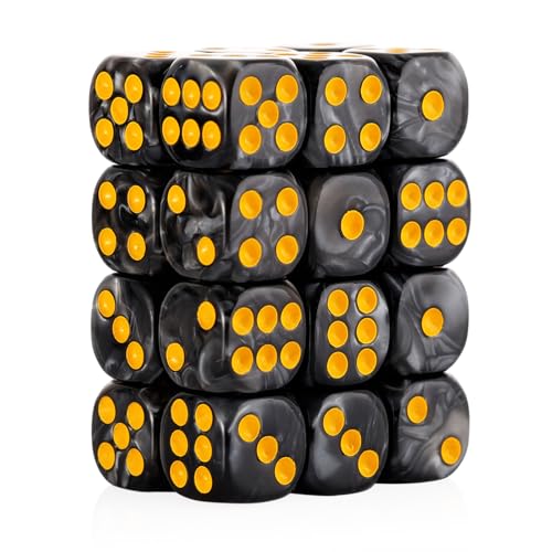 24 of Pack 16MM 6 Sided Dice Set,Pearl Pattern D6 Game Dice Set, 6 Sided Standard Dices for Yahtzee, Bunco or Teaching Math,with Portable Dice Pouch(Black Pearl)