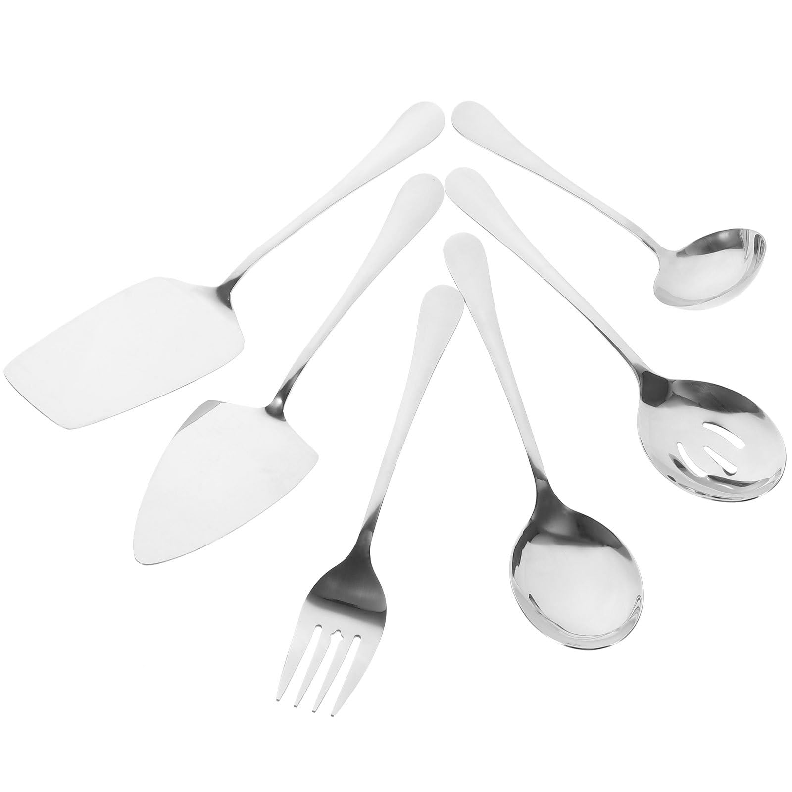 Gadpiparty Set di Posate Argento in Inossidabile 6 Cucchiaio, Forchetta e Mestolo da Buffet Lavabile in Lavastoviglie per Domestico e Feste
