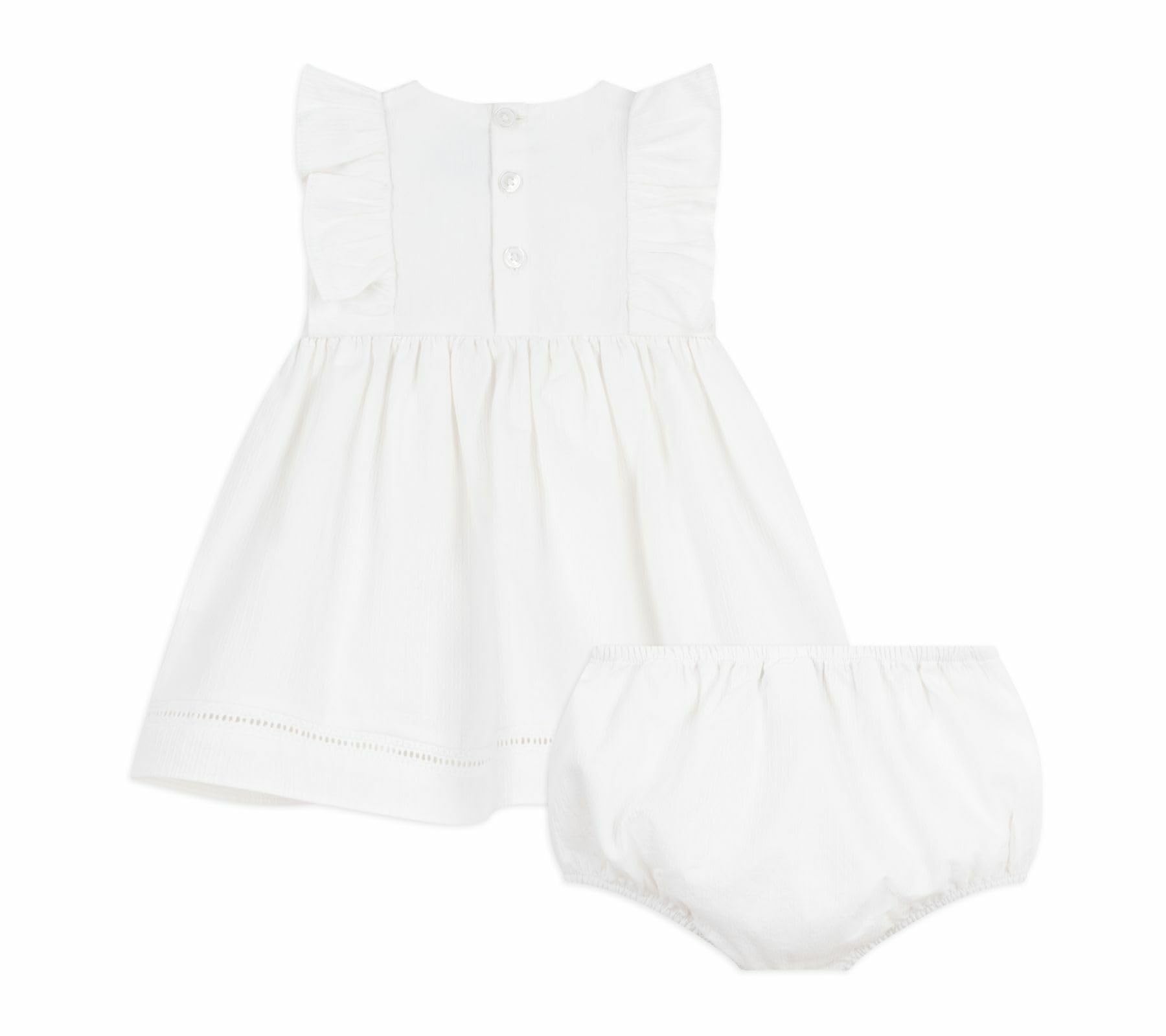 Petit Bateau Robe Bébé En Coton Sans Manche Unie Et Brodée avec Son Bloomer A0dv501 Vestito Bimba 0-24 (Pacco da 1)
