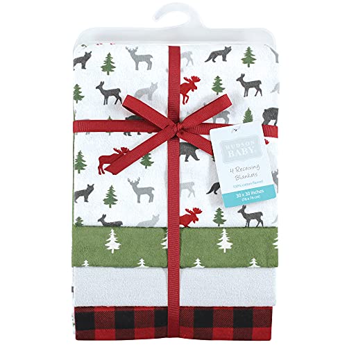 Image of Hudson Baby Unisex Baby Cotton Flannel Receiving Blankets, Woodland Christmas, One Size (Pack of 2)