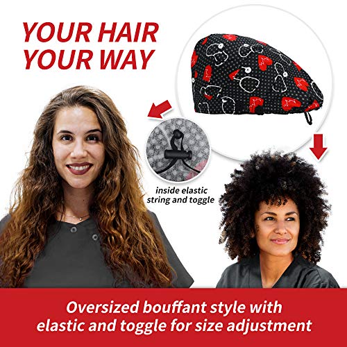 Image of Bouffant Caps with Button and Sweatband, Adjustable Scrub Caps for Women Men, One Size Multi Color
