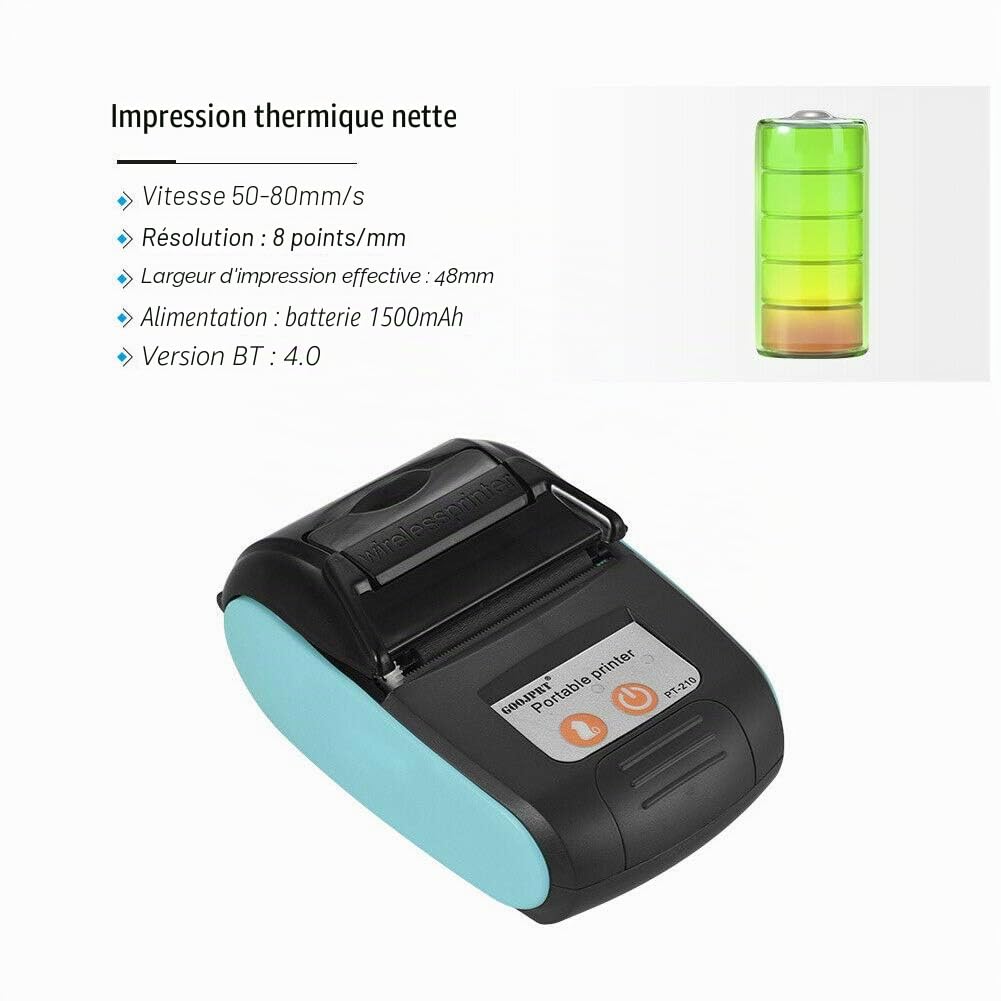 QOTSTEOS Mini imprimante Thermique Bluetooth, 58 mm Wireless USB POS Receipt Machine, Imprimante Thermique Portable, Compatible Android/IO-S et/Windows, pour Studio/Notes/reçus/étiquettes