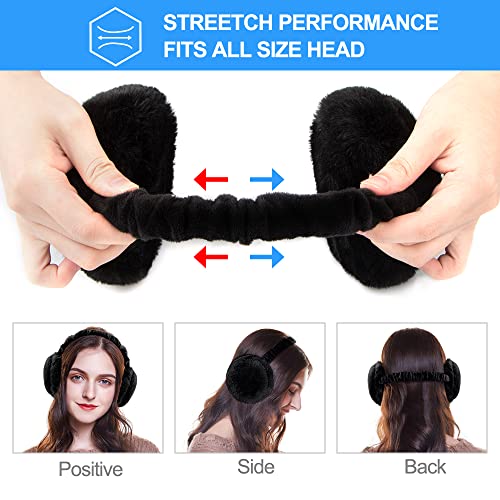 omitium Ohrenwärmer, Winter Ohrenwärmer Faltbare Verstellbarer Plüsch Earmuffs Bequemer weicher für den Winter Reiten Warme Ohrenschützer für Damen und Herren (Schwarz)