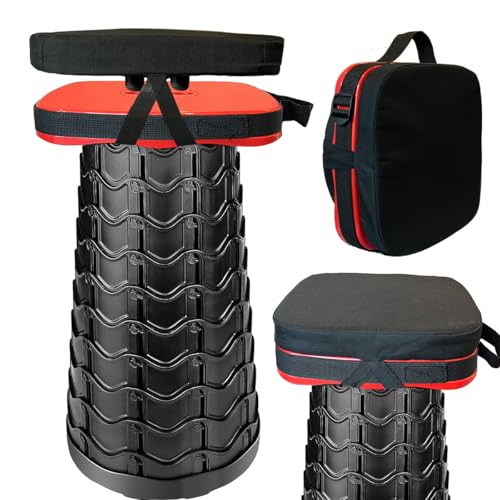 Outward Gear Portable Collapsible Stool Set - Heavy Duty Square Collapsible Stool + Thick Seat Cushion - 550lbs Load Capacity for Camping Travel Picnic Gardening (Red/Black)