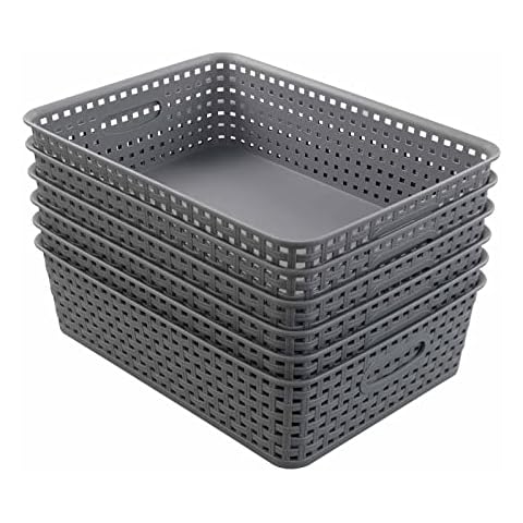 Vcansay File Plastic Storage Baskets Tray, Grey, 6 Packs Cover