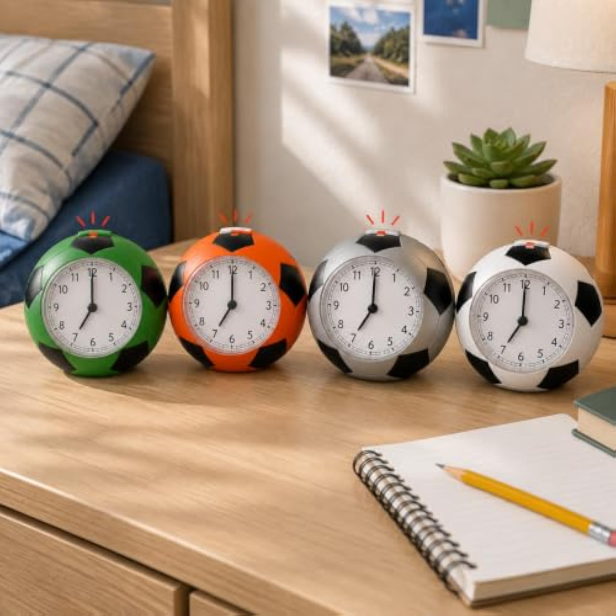 Creative Soccer Ball Alarm Clock for Kids, Silent Desktop Clock
