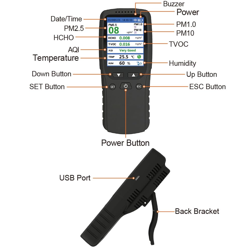 Détecteur de gaz, Détecteur de qualité de l'air Portable de précision, capteur PM2.5, compteur de poussière de brume for la détection de gaz