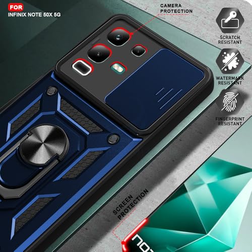 Image of AESTMO Tough Armor Infinix Note 50X 5G Bumper Back Case Cover | Ring Holder & Sliding Camera Shield Cover | 360 Degree Protection Back Case Cover for Infinix Note 50X 5G (Blue)