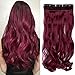 Produktbild 61cm Haarteil Clip in Extensions 1 Tresse 5 Clips ganzen Kopf Haarverlängerung Human Hair wie Echthaar Gewellt Lila Rot 24"-120g