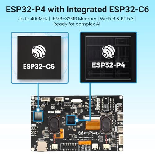 Image of 5 Inch ESP32-P4 Display, 800x480 IPS Touch Screen with ESP32-P4 & ESP32-C6, Up to 400MHz, Support Wi-Fi 6, Bluetooth 5.3 (BLE), AI Speech Interaction, Compatible with Arduino, ESP-IDF, LVGL