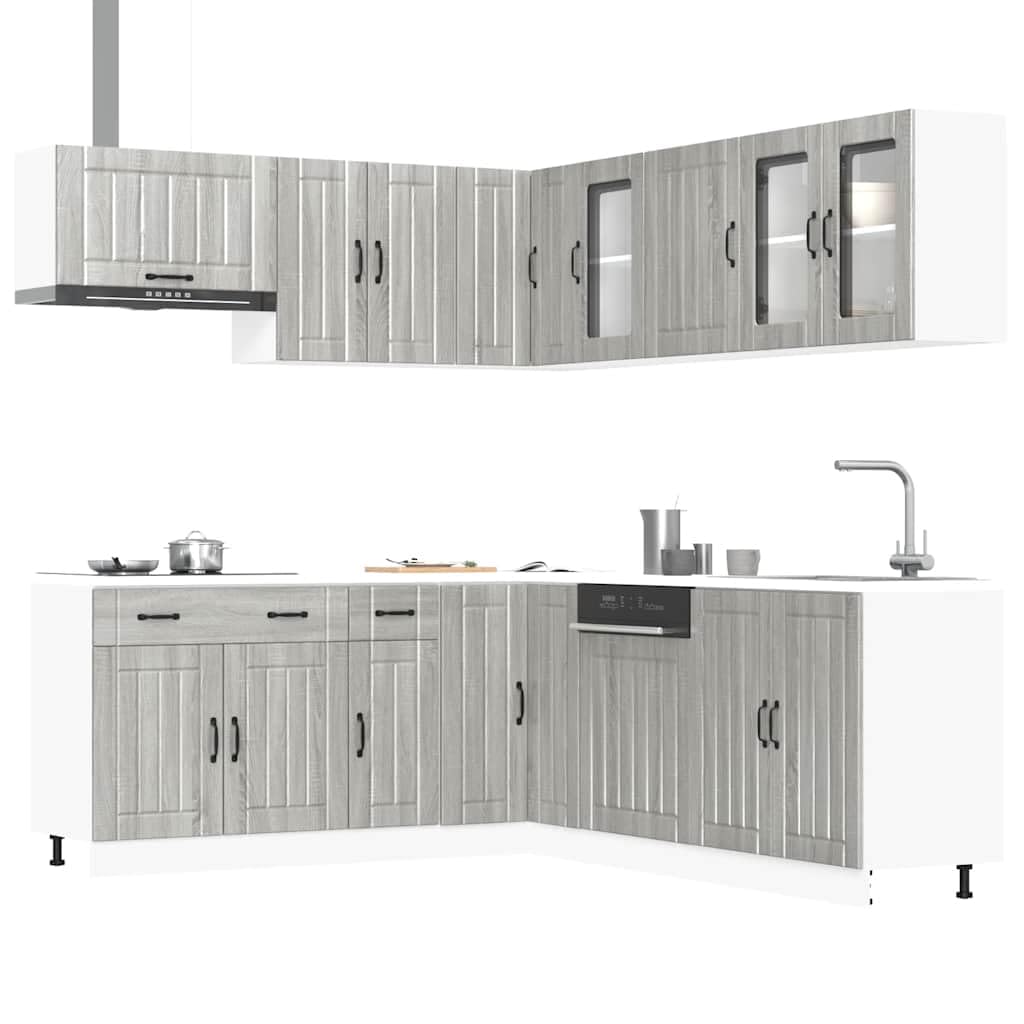 11-TLG. Küchenschrank-Set Lucca Grau Sonoma Holzwerkstoff Küchenschrank-Set, Küchenblock variabel stellbar Küche Komplett, ohne Arbeitsplatte für Restaurant, Hotel, Küche