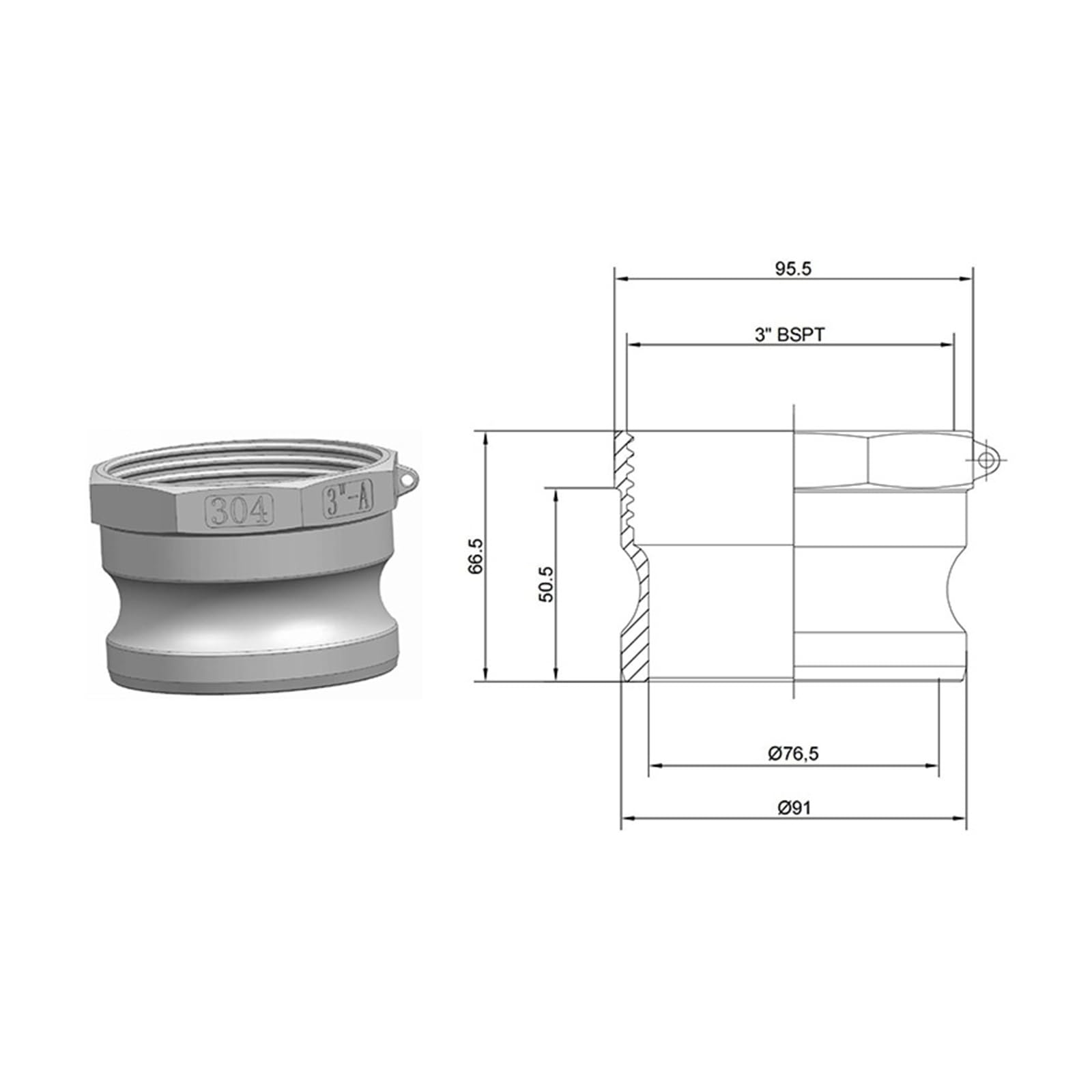 Adaptador hidráulico de acoplamiento Camlock tipo A DN80 de 3 pulgadas for tubería industrial de conexión rápida