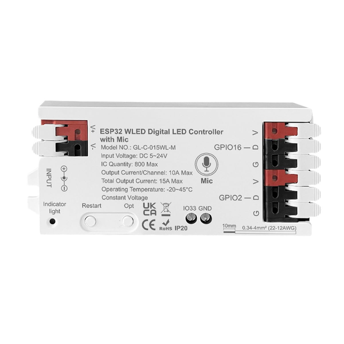 Controlador De Tira WLED ESP32 Con Micrófono, Puerto De Descarga UART, Más De 100 Efectos De Iluminación DIY, RGB + IC Inteligente WLED