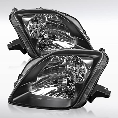 Autozensation Compatible with 1997-2001 Honda Prelude Black Clear Bezel Headlights L + R Pair Headlamp