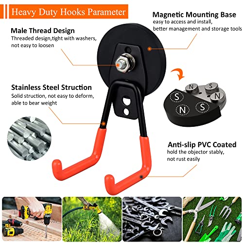 Mutuactor Garage Magnet Hooks,2Pcs Large Storage Magnetic Hooks Heavy Duty Anti-Slide Magnetic Outdoor Hooks Magnetic Utility Hooks Strong For Metal Cabinet,Pegboard,Garage Shelve,Garden Tools… #TOP2