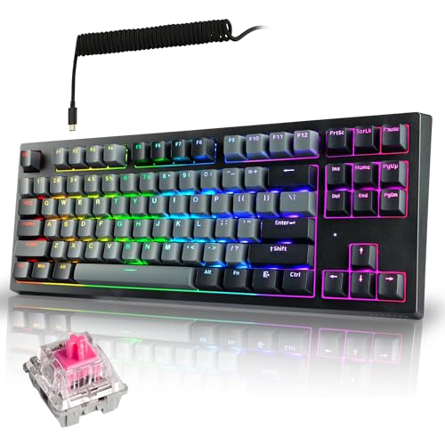 Image of TECWARE Phantom+ Elite 87 Key RGB Mechanical Gaming Keyboard | 3 Mode Wireless Bluetooth 5.0 2.4GHz & USB C Wired | Hot Swappable 5 Pin | Double Shot PBT Keycaps | Wraith Pink Switch - Black