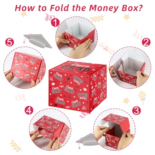 Image of WenmthG 2026 Graduation Money Box for Cash Gift Pull - Graduation Gift - 100 Pack Surprise Box Explosion Gift - DIY Grad Card Box - Graduation Party Supplies - Congrats You Did It! - Red