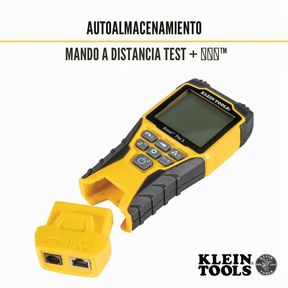Klein Tools VDV501-851 | Kit Probador De Cables Ethernet Scout Pro 3 Con Mandos Y Adaptador | Prueba Datos Telefonia Y Coaxial | Medida Longitud Hasta 610 M | Pantalla Retroiluminada