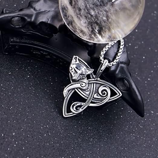 NIGHTCRUZ Celtic Knot Trinity Necklace, Good Luck Irish Pendant with Celtic Knot Moon Cat, Wiccan Necklace for Women - Image 3