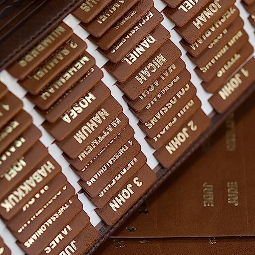 Image of UPAFEXXI-Leather Bible Tabs for Women and Men, Gold Foil Lettering(Brown)