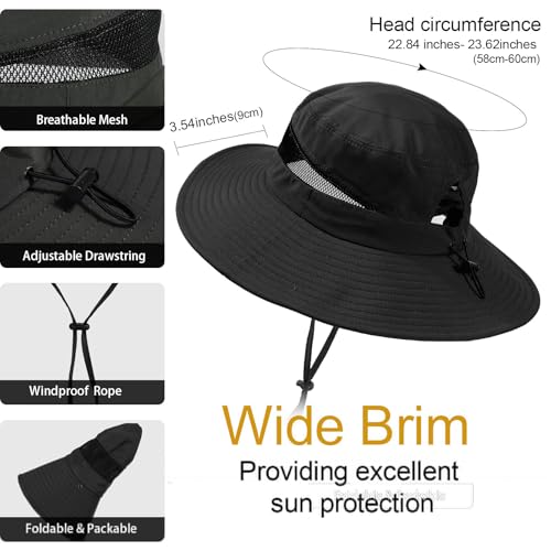 Shinchic Waterproof Bucket Sun Hat For Women Wide Brim Breathable Mesh Upf50+ Safari Hat Criss Cross Ponytail Hole Outdoor Rain Hat Black thumb #3