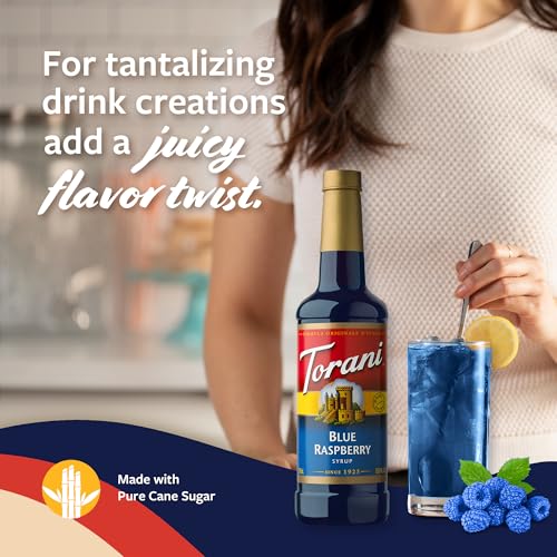 image for Torani Blue Raspberry Syrup for Drinks, Flavoring for Iced Tea, Lemona