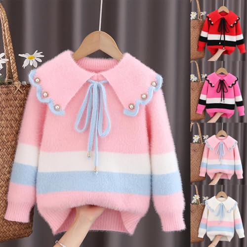 Girls Big Collar Cute Colorblock Crewneck Sweaters Long Sleeve Kids Fall Winter Cozy Knit Pullover Jumper Tops for 3-15 Years2