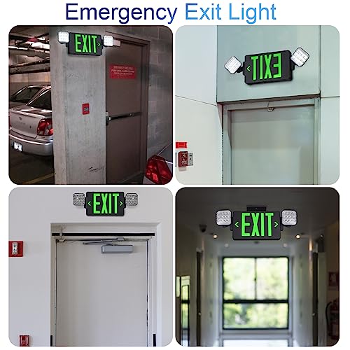 Image of TANLUX Black Housing Exit Sign with Emergency Lights, LED Emergency Exit Light with Battery Backup, UL Listed, AC 120 /277V, Commercial Emergency Lights Combo for Business - 6 Pack