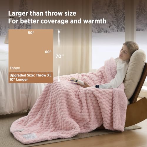 Image of Bedsure Heated Blanket Throw XL, Pink Bubble Pattern Electric Blanket