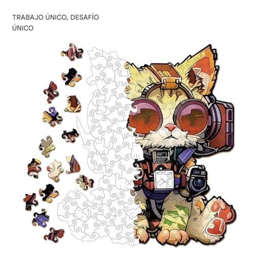 Puzzle de madera de gato con auriculares para decorar tu salón 4