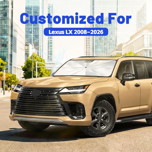 Image of Car Windshield Sun Shade for Lexus LX 2008-2026 - Reflective Coated Fabric Sunshade Umbrella for Front Window, UV Protection Heat Shield Sun Blocker Heat Reflector, 1:1 Exact Fit Keep Car Cool