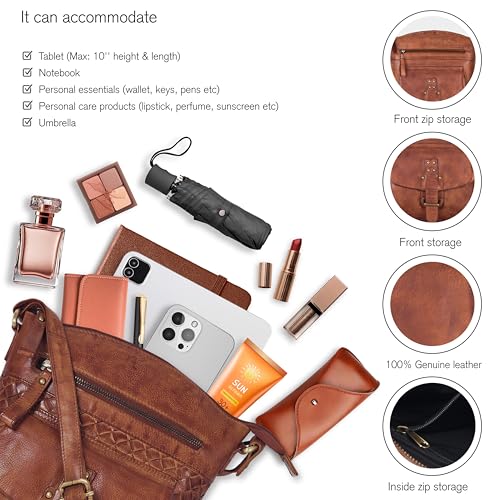 Image of Oak Leathers Leather Crossbody Bag For Women With Adjustable Sling Strap - Medium Size Crossover Shoulder Handbag Purse