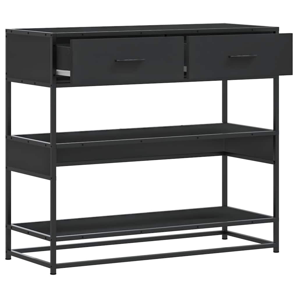 Tavolo consolle nero 90 x 35 x 80 cm in legno e struttura in metallo Design moderno con cassetti e ripiani, robusto mobile per soggiorno, camera da letto e corridoio