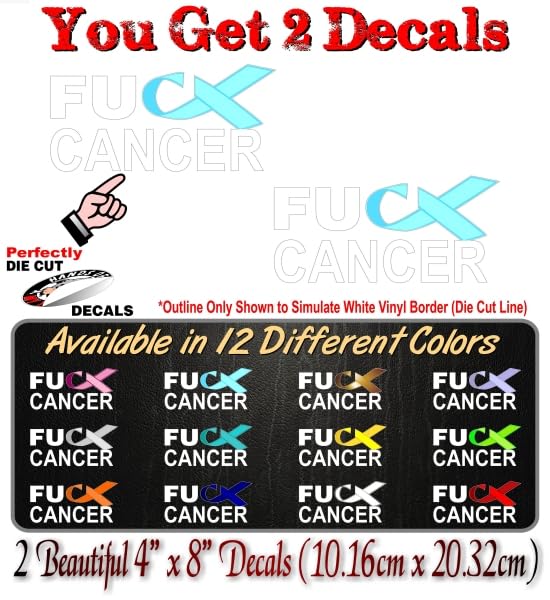 Image of 2 FU Cancer Lite Blue Ribbon 8 inch Decals FCK Prostate Cancer Vinyl Vehicle Decal Stickers (2 Decals - Lite Blue Ribbon)