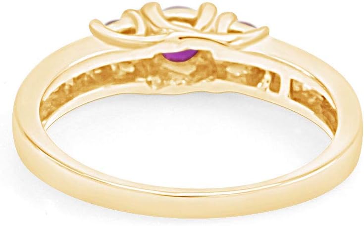 AFFY 14K Gold Round Cut Simulated Pink Ruby & White Natural Diamond Ladies 3 Stone Engagement Bridal Ring
