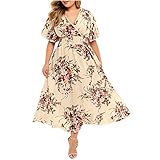 Women's Plus Size Chiffon Floral Maxi Dress Bohemian Summer Cold Shoulder Short Sleeve V Neck Split...