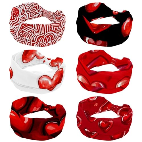 Bandeaux larges pour femme lot de 6 motifs cœurs rouges élastiques et confortables