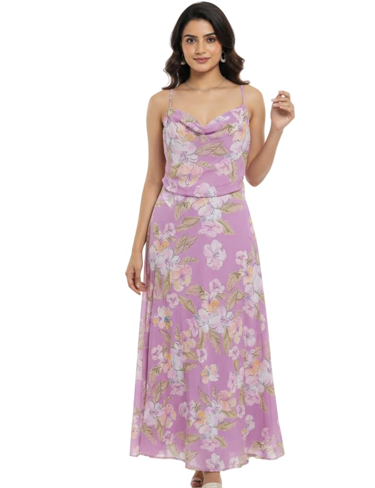 Women's Floral Maxi Dress, Spaghetti Strap Cowl Neck Sleeveless Long Dress, Flowy A-Line Summer Dress for Women, Casual Vacation Beach Party Dress-picture-51