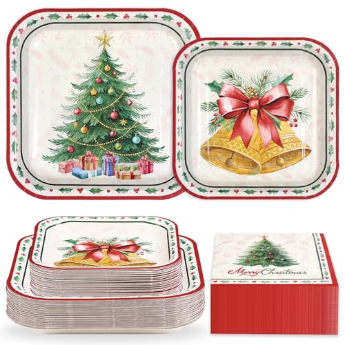 200Pcs Christmas Birthday Party Supplies Christmas Tree Bell Square Plates and Napkins Merry Xmas Pine Tree Disposable Tableware Sets for Xmas Holiday Winter Dinner Wedding Party Decorations Serve 50 200Pcs Christmas Birthday Party Supplies Christmas Tree Bell Square Plates and Napkins Merry Xmas Pine Tree Disposable Tableware Sets for Xmas Holiday Winter Dinner Wedding Party Decorations Serve 50