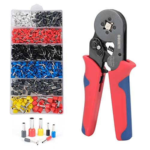OUJIEYI Ferrule Crimping Tool, AWG 23-7 Self Adjustable Ratchet Crimping Pliers, Wire Crimping Tool,ferrule crimping tool kit, with 1200PCS Copper Wire End Terminals Black