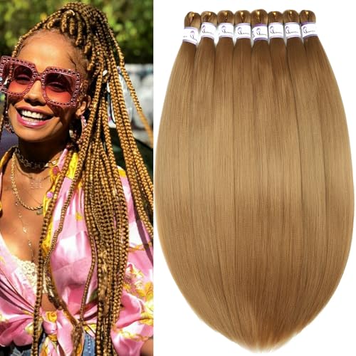 27 Honey Blonde Braiding Hair Pre Stretched 26 Inch 8 Packs Professional Prestretched Braiding Hair for Box Braids Hot Water Setting Braid Hair Extensions for Women (27#, 26 Inch (Pack of 8))