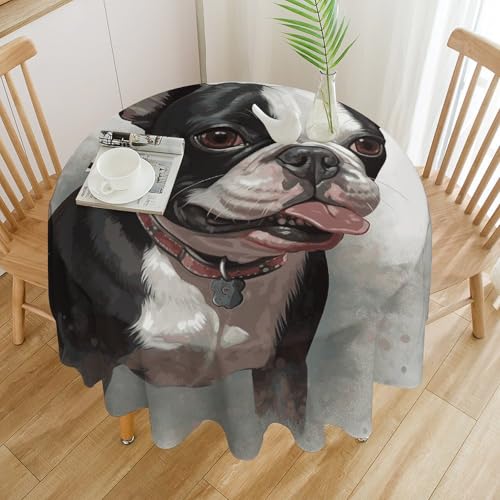 Nappe ronde 177,8 cm Boston Terrier lavable nappe décorative maison