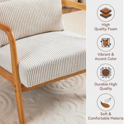 Mid-Century Modern Accent Chair, Upholstered Armchair with Solid Wood Frame, Comfortable Cushion and Pillow, Perfect for Living Room, Bedroom or Balcony (Beige) by Anwick - Image 6