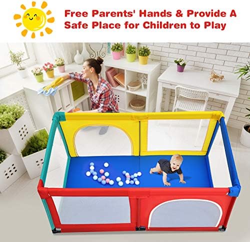 COSTWAY Baby Playpen, Large Infants Activity Center with 50 Balls, Breathable Mesh and Zipper Door, Toddlers Safety Playard for Indoor & Outdoor (190 x 120 x 70cm, Multicolour)