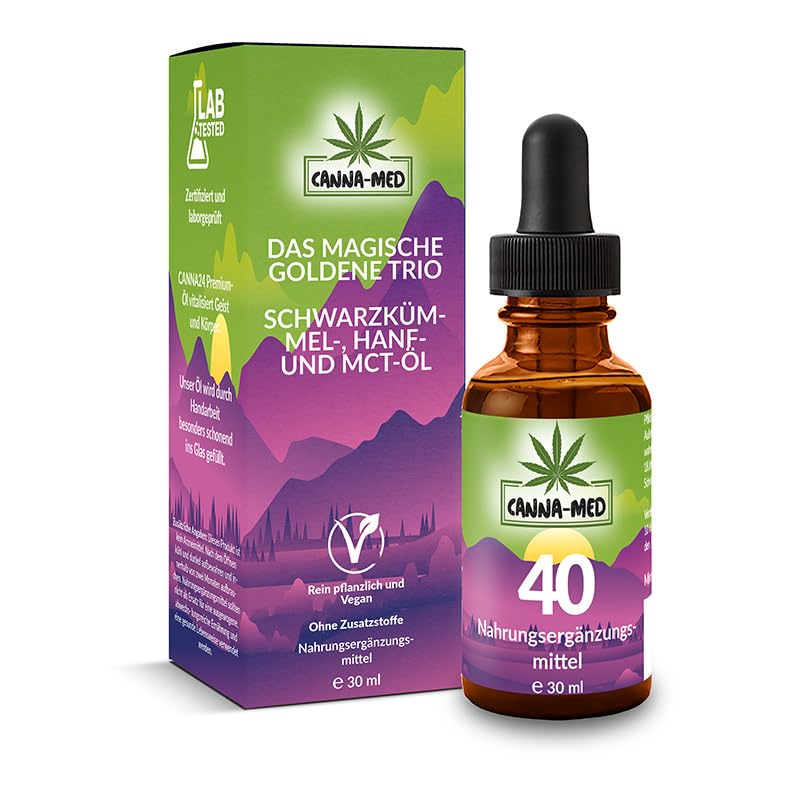 CANNA-MED - Premium Nr. 40 mit 30ML (750 Tropfen) extra starkes und hochdosiertes Hanfsamenöl - Vital Hanfsamenöl - 100% Natur - Hanftropfen mit Omega 3-6-9